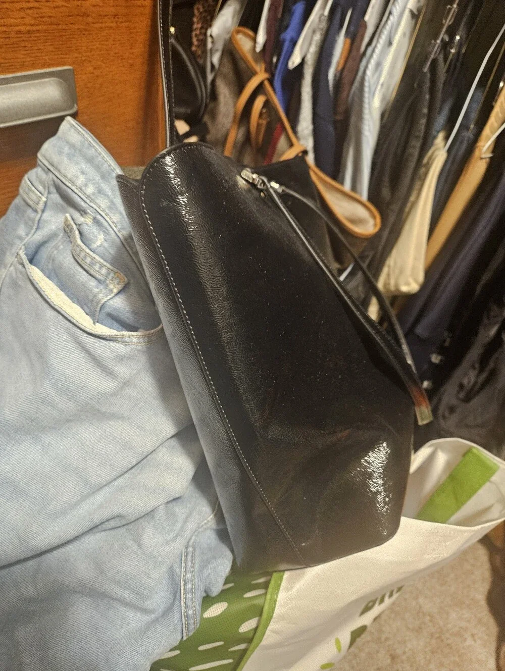 kate spade Black Patent Leather Tote with Black Straps